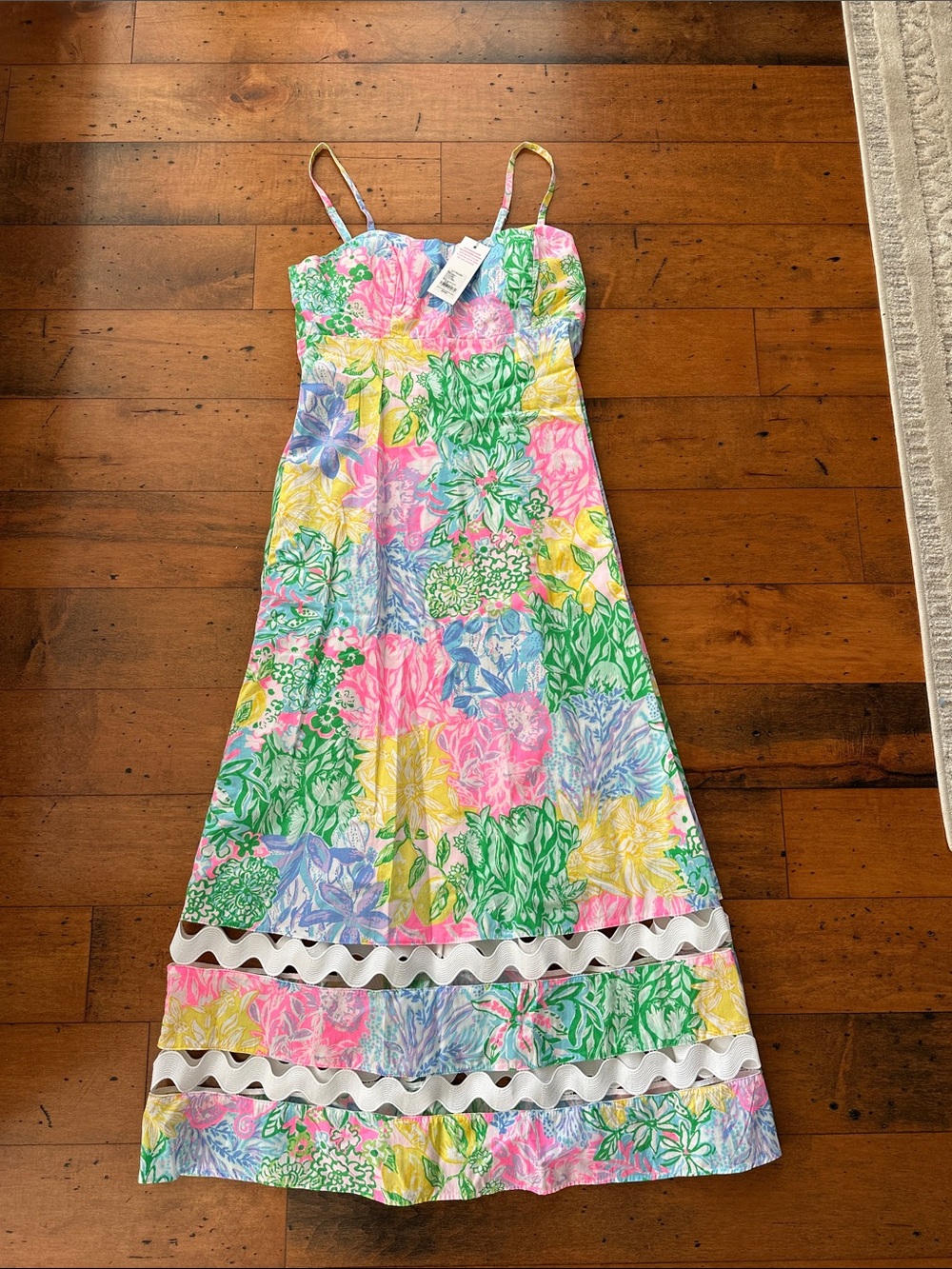 NWT Lilly Pulitzer Hailey Midi Dress Multi Bright Delight Patch